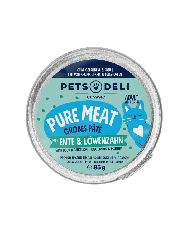 Pets Deli Pure Meat Ente mit Huhn, Löwenzahn, Leinöl 85g
